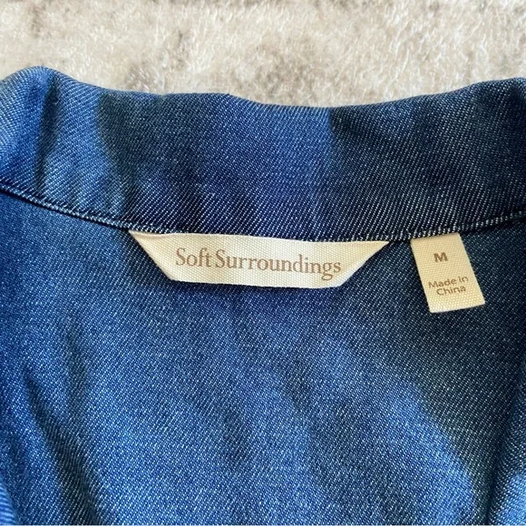 Soft Surroundings Blue Denim Sleeveless‎ Button Up Tie Waist MIDI Dress Medium - Picture 3 of 10